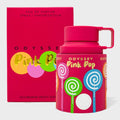 Frasco y caja rosa intenso con dibujos de piruletas de colores de Odyssey Pink Pop Eau de Parfum de Armaf, 100 ml.