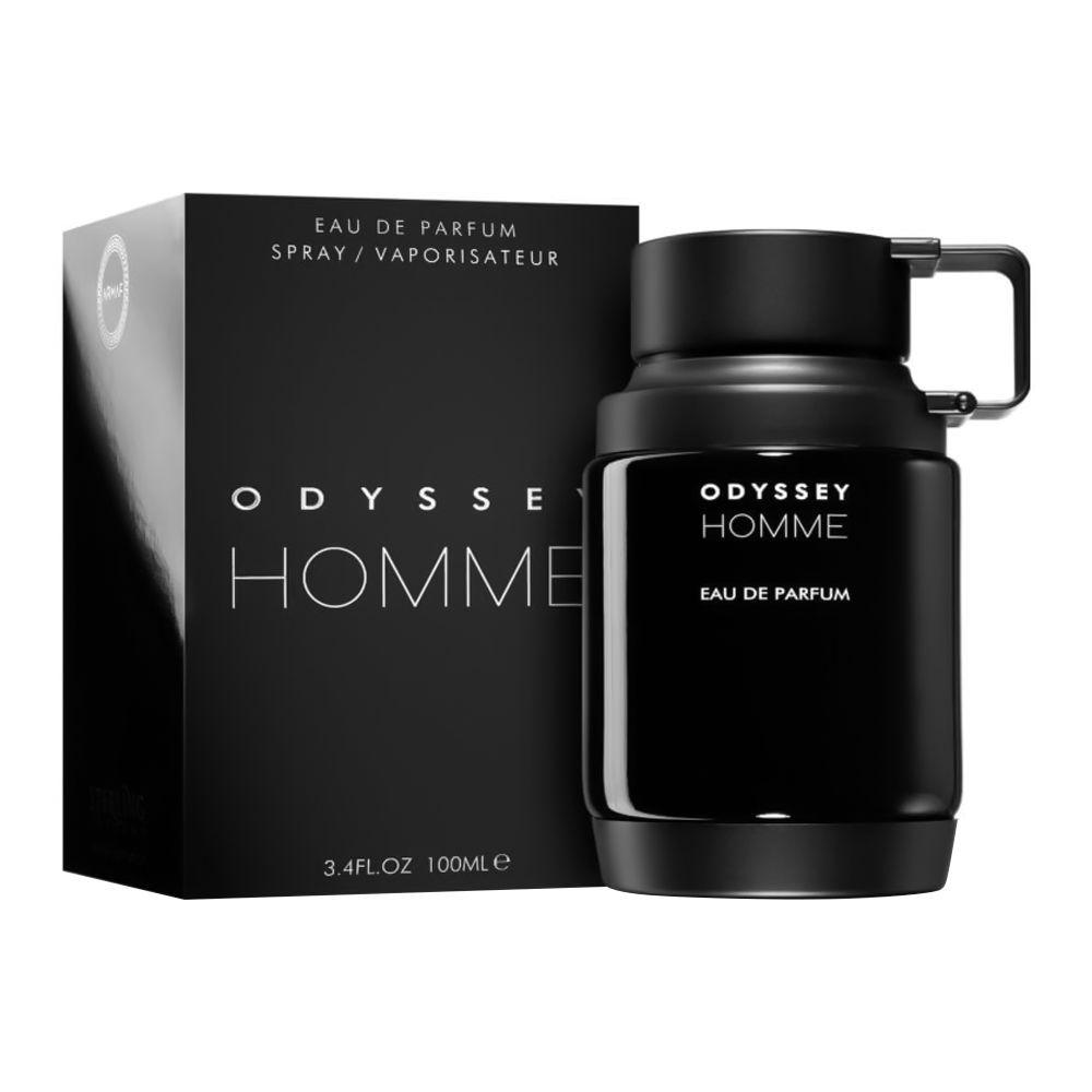 Frasco negro y caja de Odyssey Homme Eau de Parfum de Armaf, 100 ml.